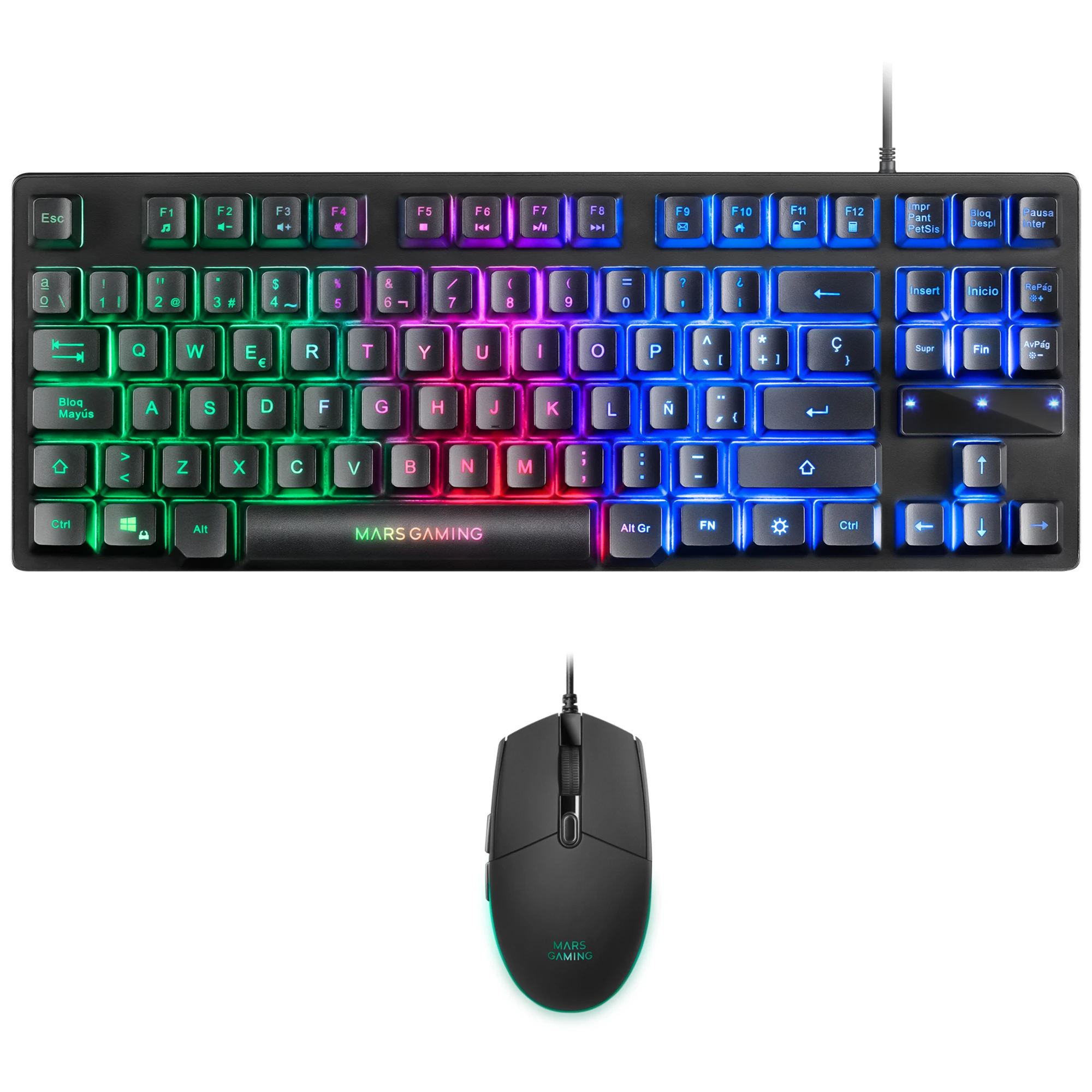 Mars Gaming MCPTKL, Combo Gaming RGB 2 en 1, Teclado H-Mech TKL Compacto, RGB Breathing y RGB Flow, Ratón Óptico 3200 DPI RGB Flow, Switches Mecánicos Huano, Combo Teclado Idioma Español y Ratón Negro