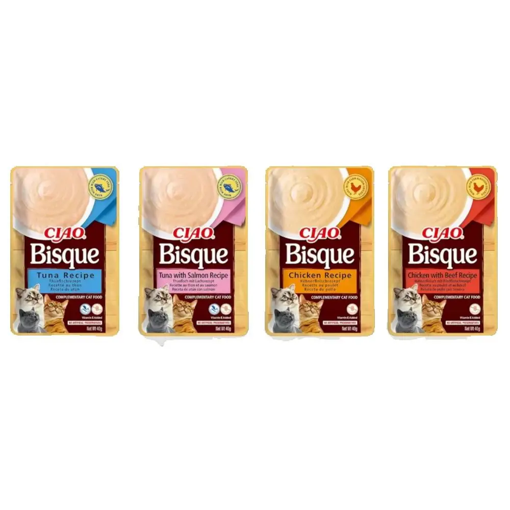 Inaba Churu Bisque - Snacks para Gatos Sobres con Puré (12 Sobres x 40gr)