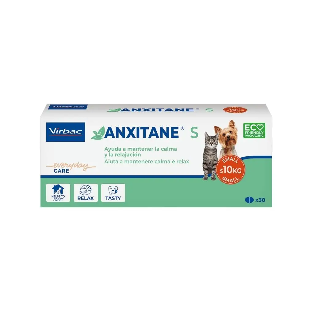 VIRBAC - Anxitane S (30 Comprimidos) - Alimento complementario Natural para Ayudar a calmar a tu Gato y Perro de Raza Pequeña (Mas de 10 kg)