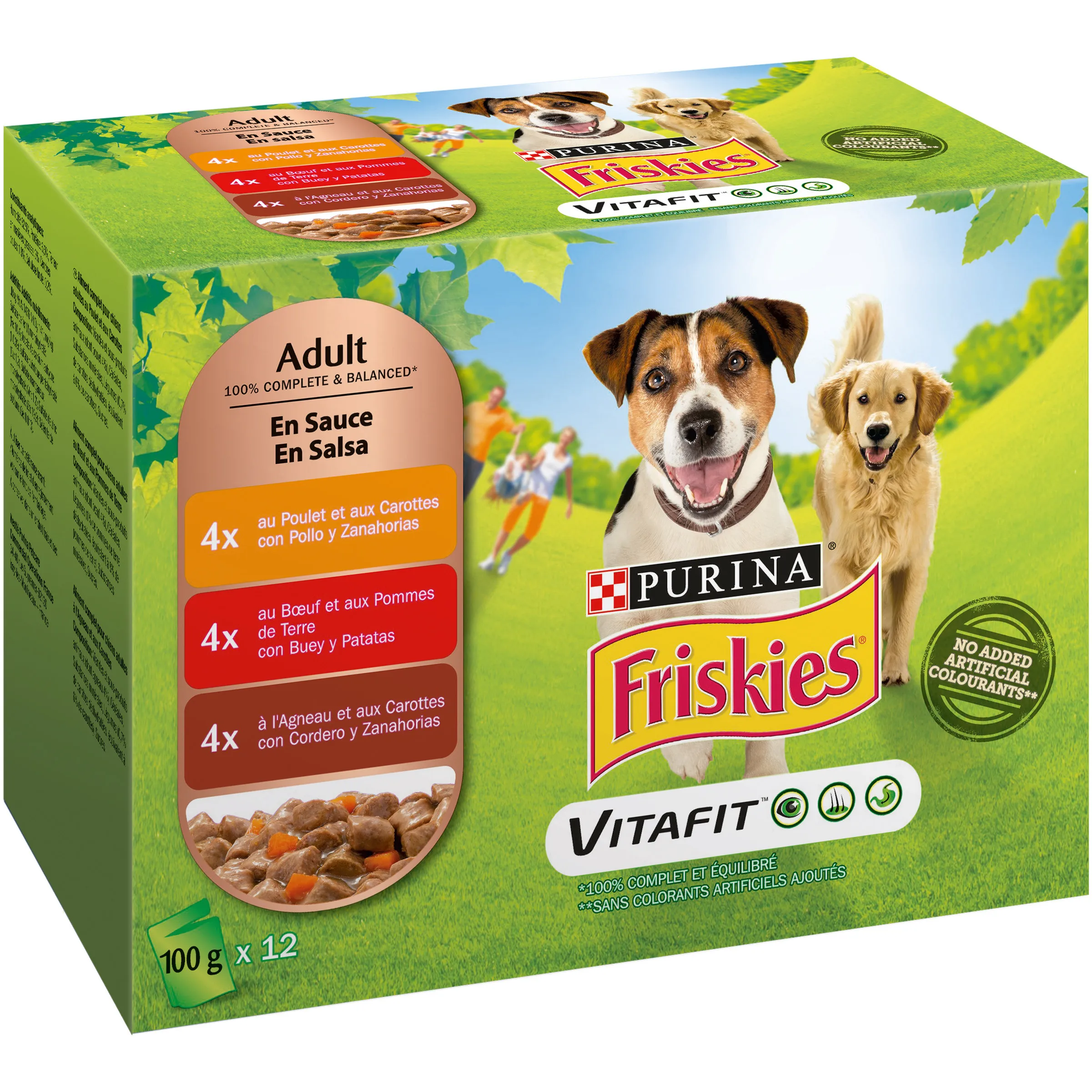 Friskies Adult Pollo, Cordero y Buey en Salsa Sobres para Perros Comida húmeda para perros adultos