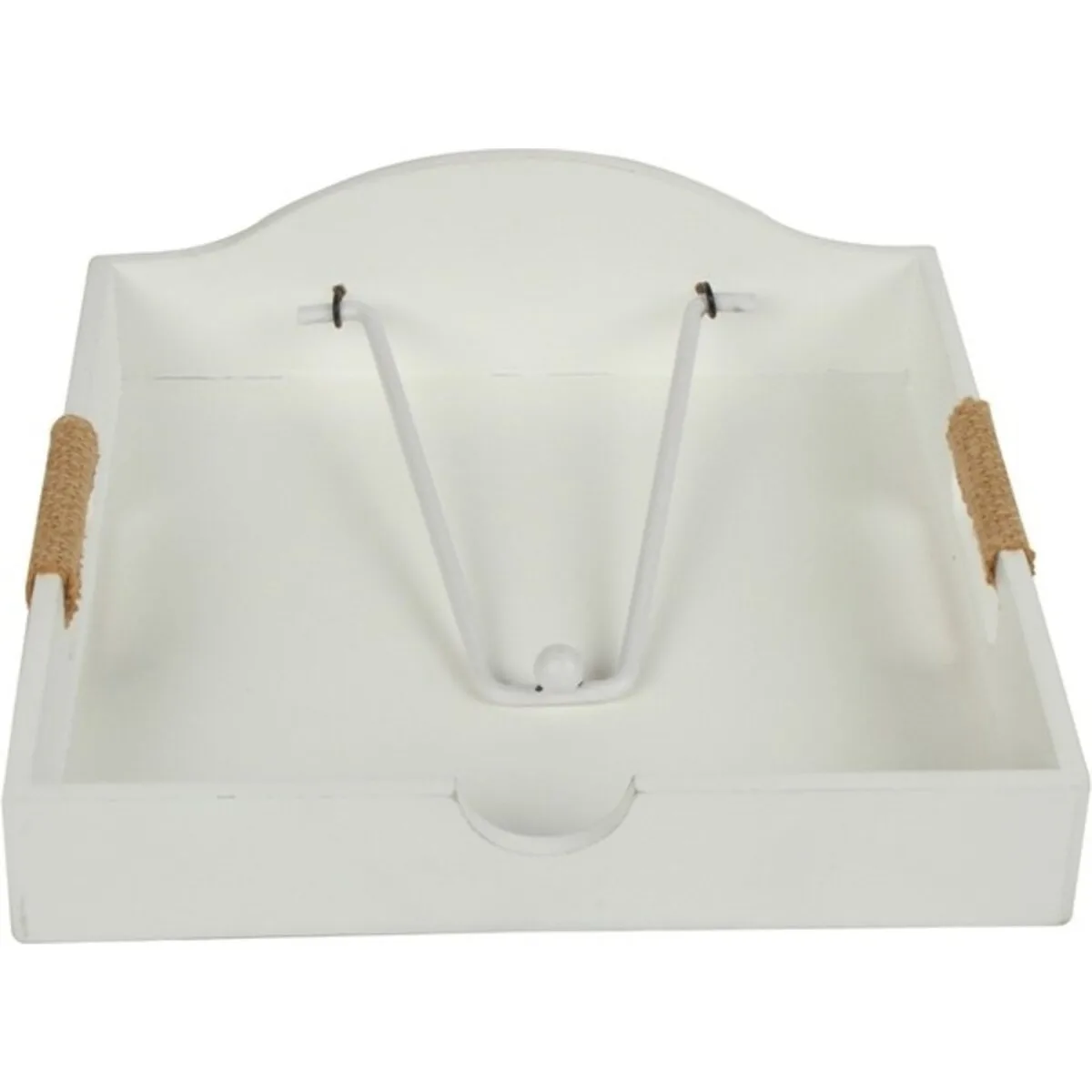 ZYLX SHOPPING – Porta Servilletas de Madera Blanco con Asa de Yute | 19×19×7,5 cm | Estilo Rústico