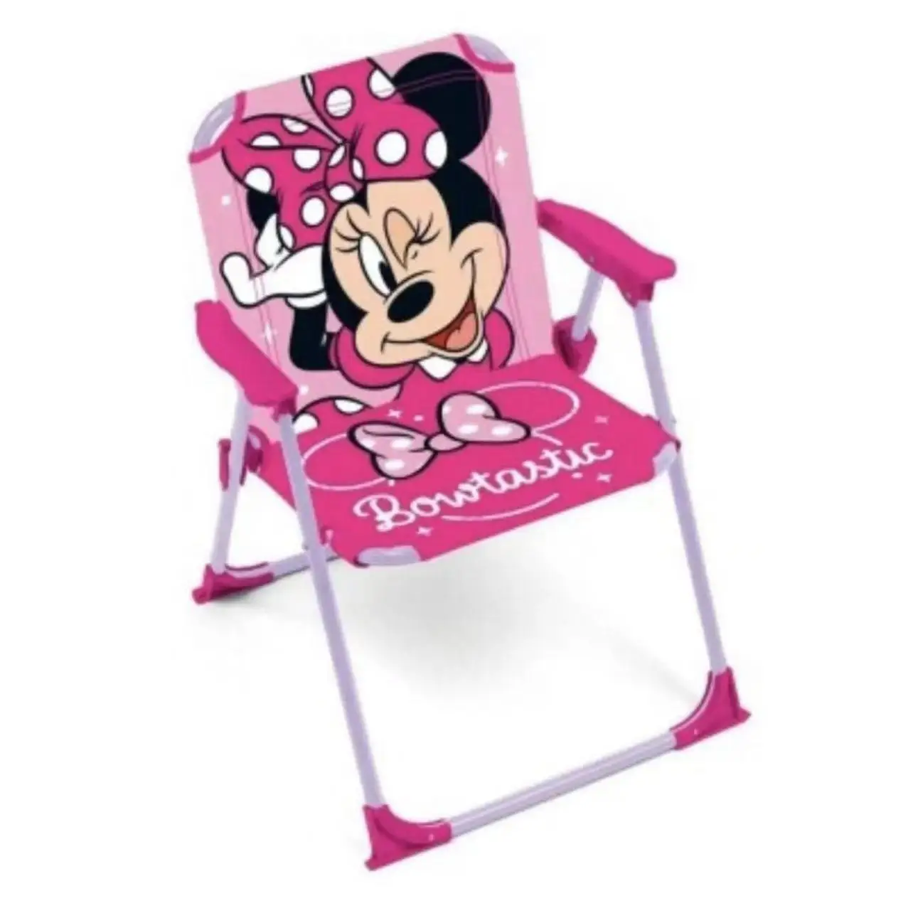 Silla plegable infantil MINNIE, PAW PATROL,  SPIDER-MAN y reposabrazos con medidas de 32x38x53cm apto para uso de exteriores o playa