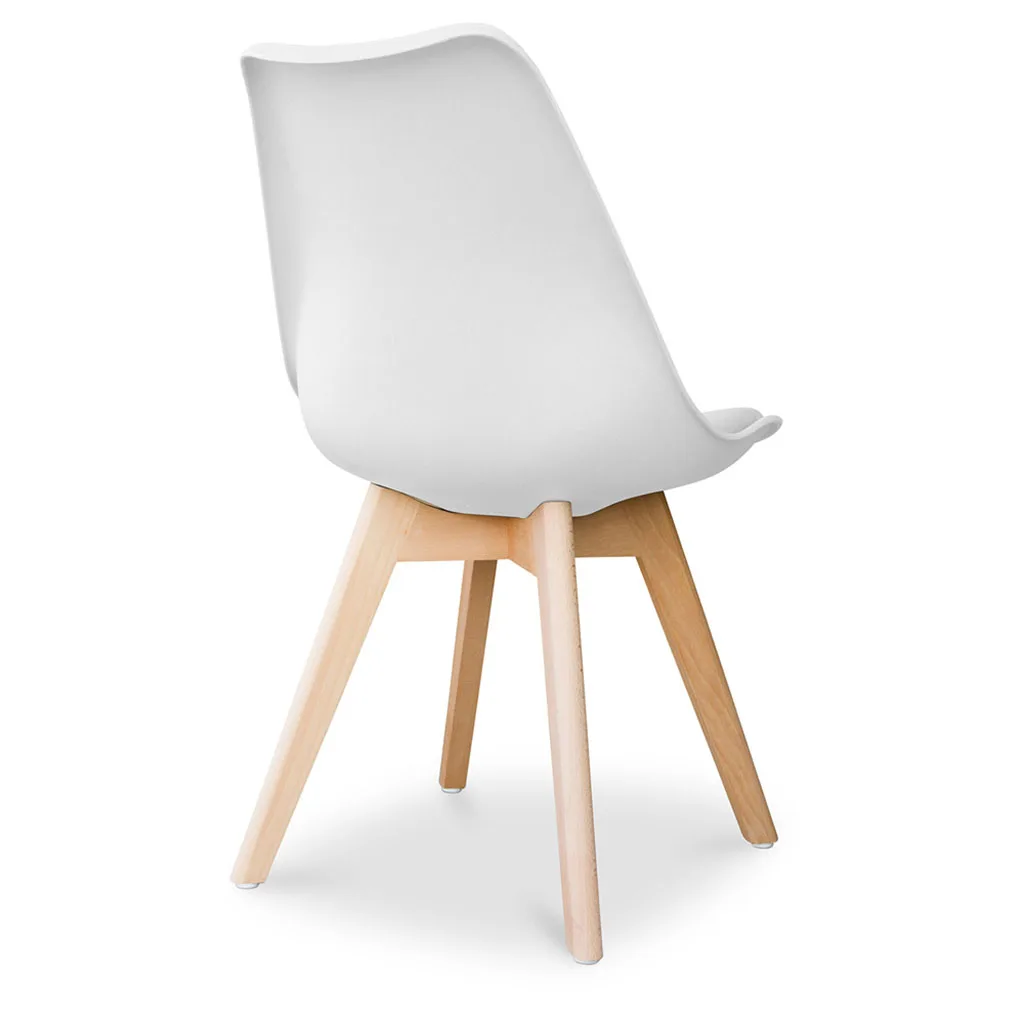 SIRIO Chair White with Faux Leather Cushion and Beech Wood Legs, Iconic Scandinavian Design, Ideal for Dining Room, Office, or Kitchen, Durable and Stylish, Dimensions 81x48x54 cm.