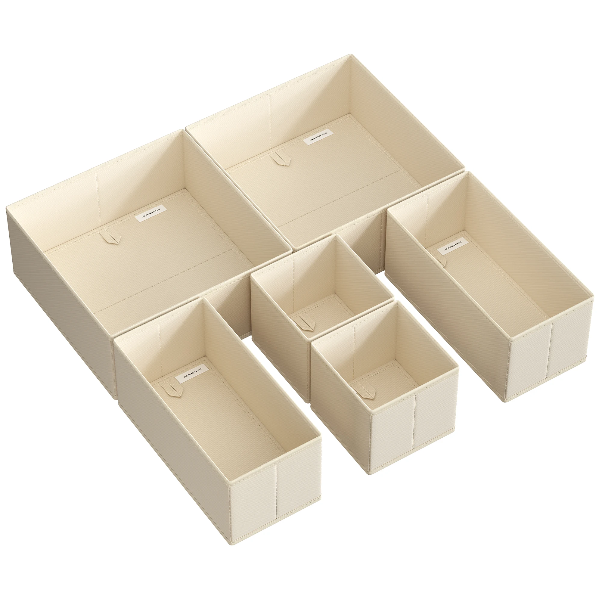SONGMICS Organizadores Cajones, Separadores de Cajones, Juego de 6, Cajas Almacenaje de Tela Plegables para Calcetines, Ropa Interior, Sostenes, Corbatas, Bufandas, Beige Arena/Rosa Jalea