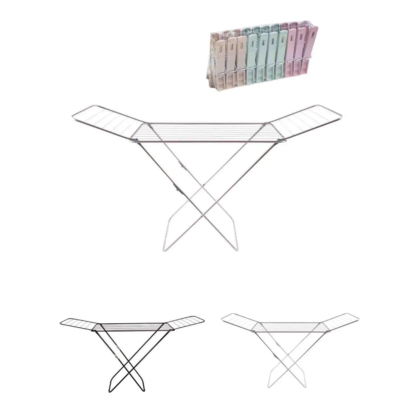 Tendedero Metálico de Ropa Plegable Incluye 20 Pinzas | Tendal de Estructura Metálica Ligera con Alas para Exterior o Interior