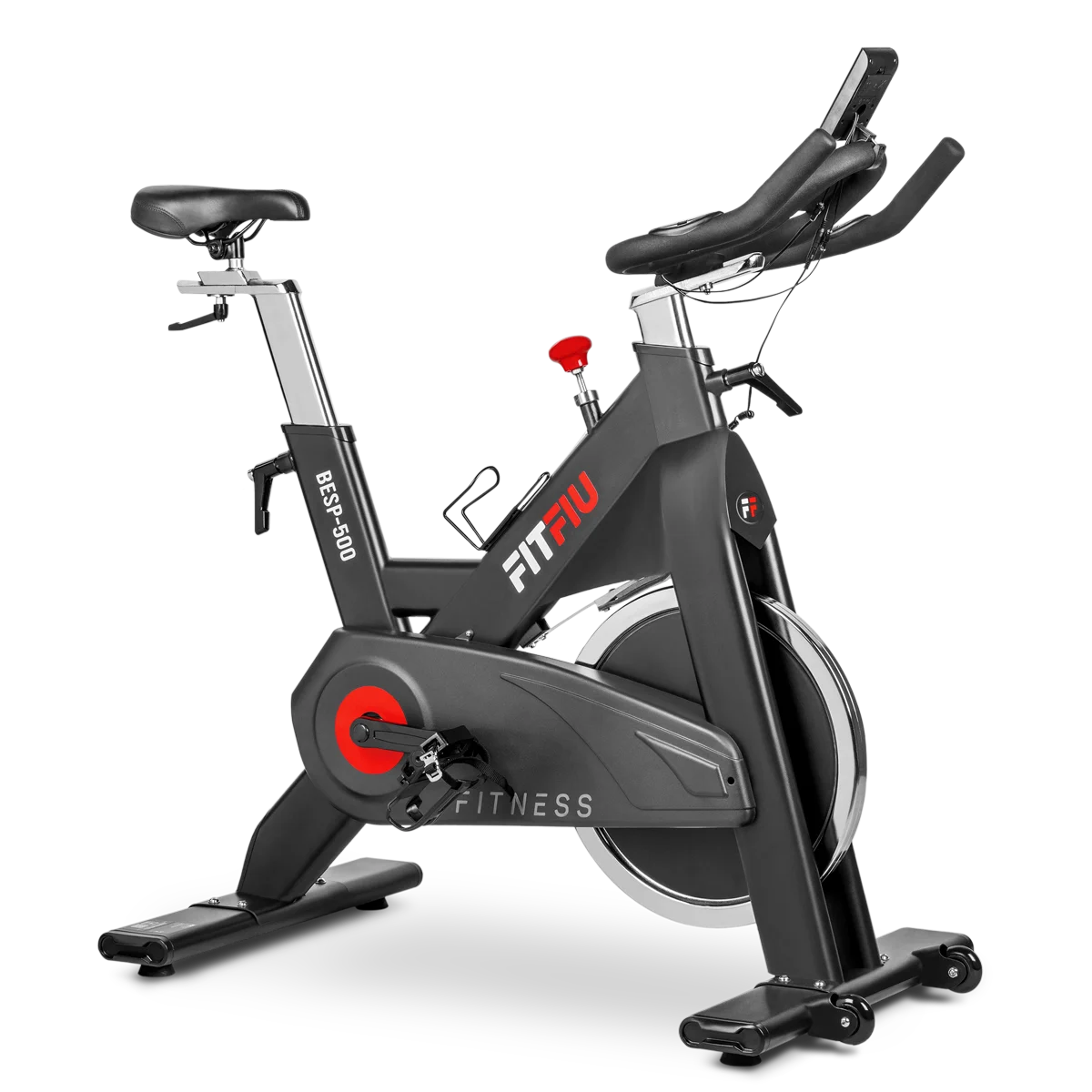 FITFIU Fitness BESP-500 - Bicicleta Indoor con resistencia regulable con disco inercia 24kg, Bici entrenamiento Fitness con sillín ajustable, Pulsómetro y pantalla LCD
