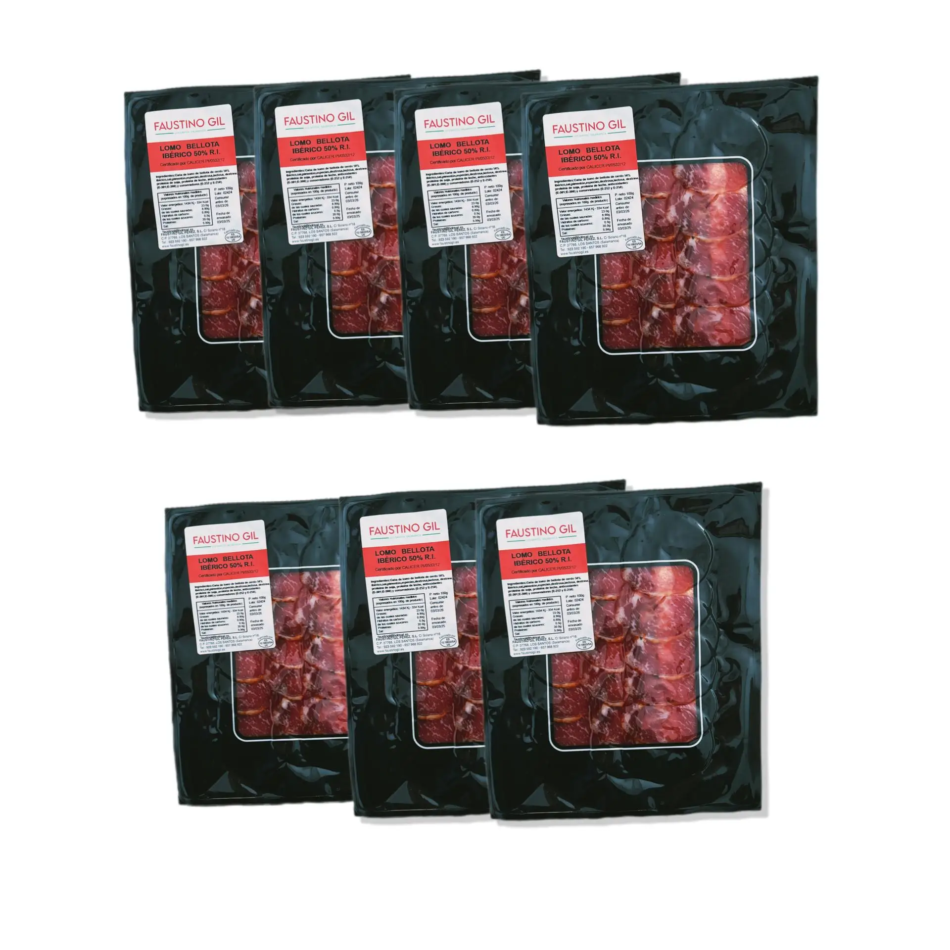 LOMO BELLOTA IBERICO 50% - 7 Sobres de 100g - Elaboración tradicional - Ibéricos Faustino Gil -