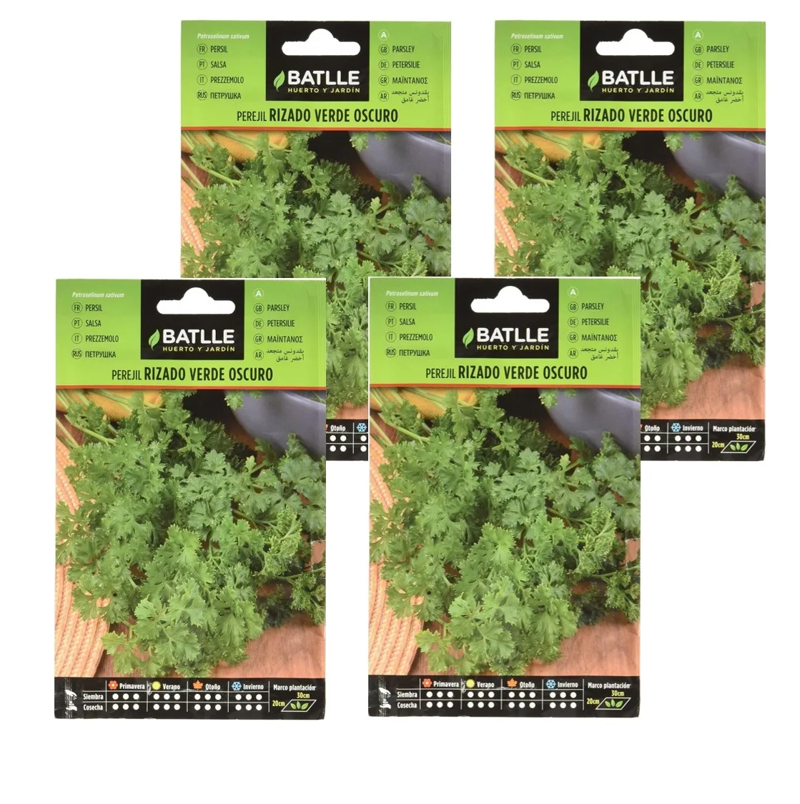 4 Sobres de Semillas de perejil rizado verde oscuro de Semillas Batlle.