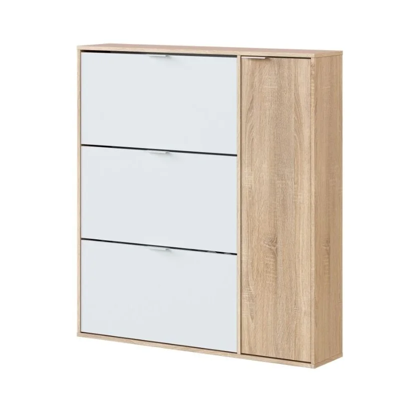 Mobelcenter, Mueble Zapatero Class 4 Puertas, Color Blanco y Roble Canadian, Capacidad hasta 30 Pares de Zapatos, Medidas: Ancho: 106 cm x Fondo: 22 cm x Alto: 115 cm, (1267)
