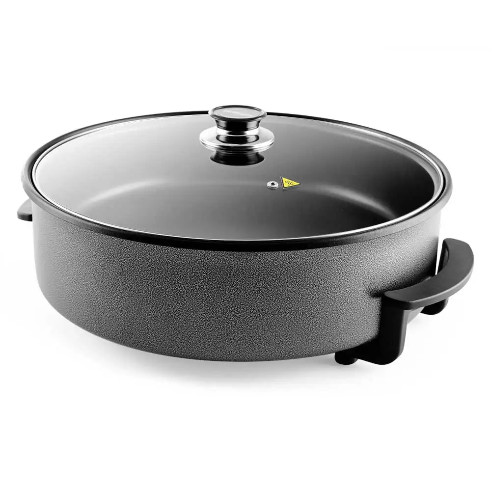 Orbegozo olla eléctrica PZ 8100, superficie con revestimiento antiadherente, 40 cm diámetro x 9 cm de alto, tapa de cristal con asa y válvula de seguridad, termostato regulable, 1500 W