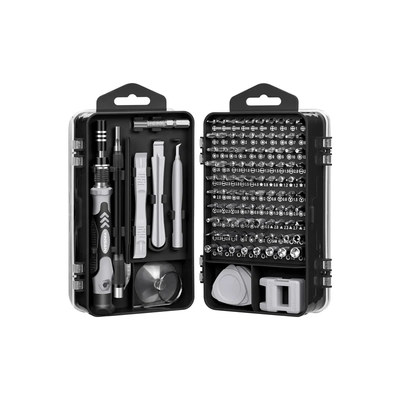 Juego Destornilladores Precisión Magnético, Set Herramientas Precision Reparación Para iPhones, Switch, PS4, PS5, Xbox, PC, Mac, Laptop, Gafas, Relojes, Cámara, Teléfono Móvil, 120 en 1 Negro