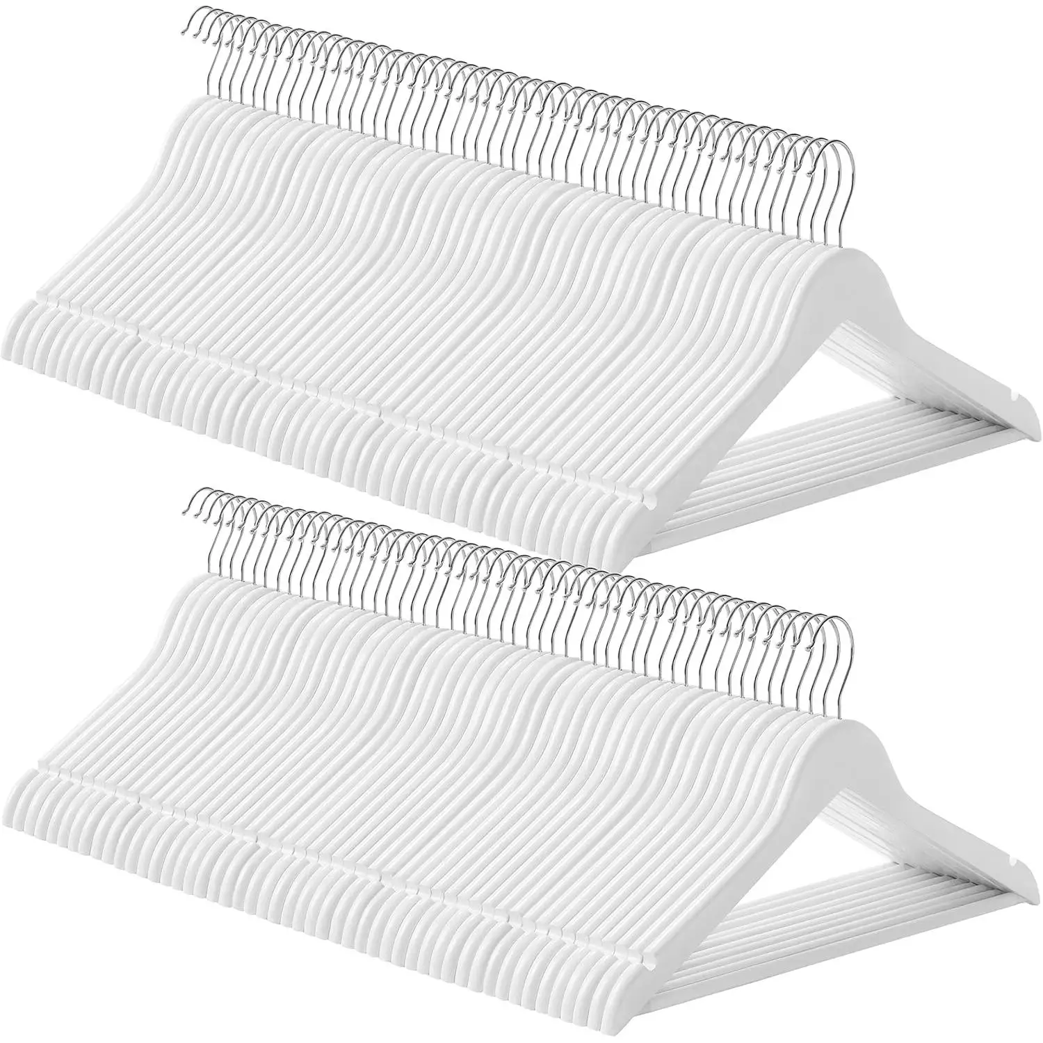 SONGMICS - Percha de Madera, Lote de 100 con Muescas Antideslizantes, Barra Antideslizante para Pantalones, Gancho Giratorio de 360°, para Trajes, Camisas, Abrigos, Blanco