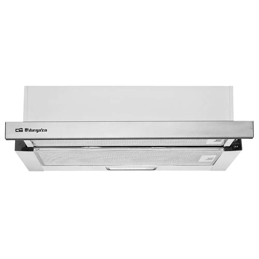orbegozo tl 07160 in campana extractora telescopica 60 cm inox  clase energetica b motor 65w extraccion 3321 mh 2 niveles de potencia luz led 2w y 2 filtros de aluminio desmontables