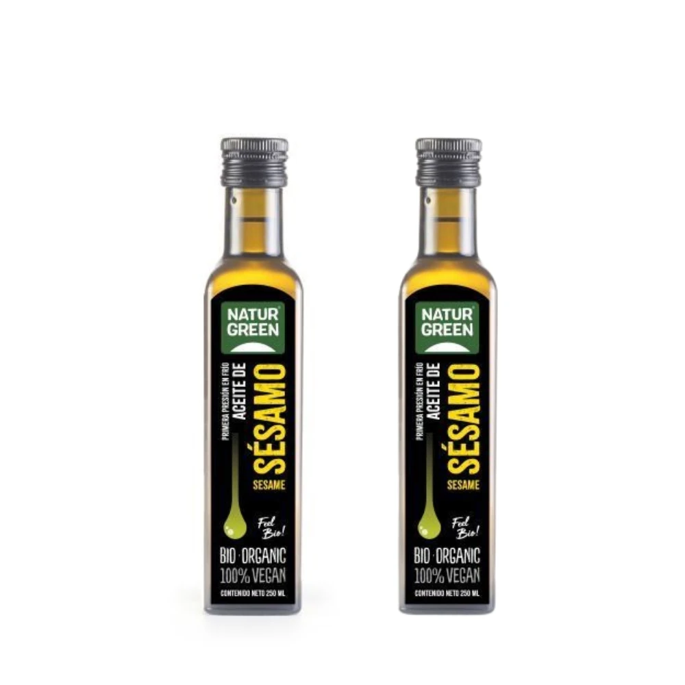 Aceite de Sésamo Bio - 250ml - Pack de 2 - 100% natural, rico en ácidos grasos esenciales y antioxidantes NATURGREEN