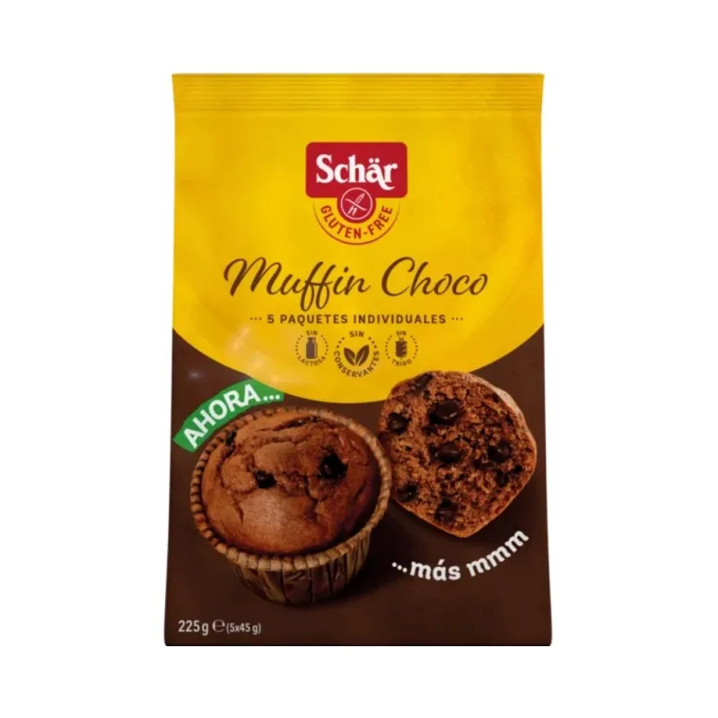 Muffin Choco Sin Gluten  Pack de 3 unidades  225 gramos   Apto para vegetarianos y veganos  SCHÄR