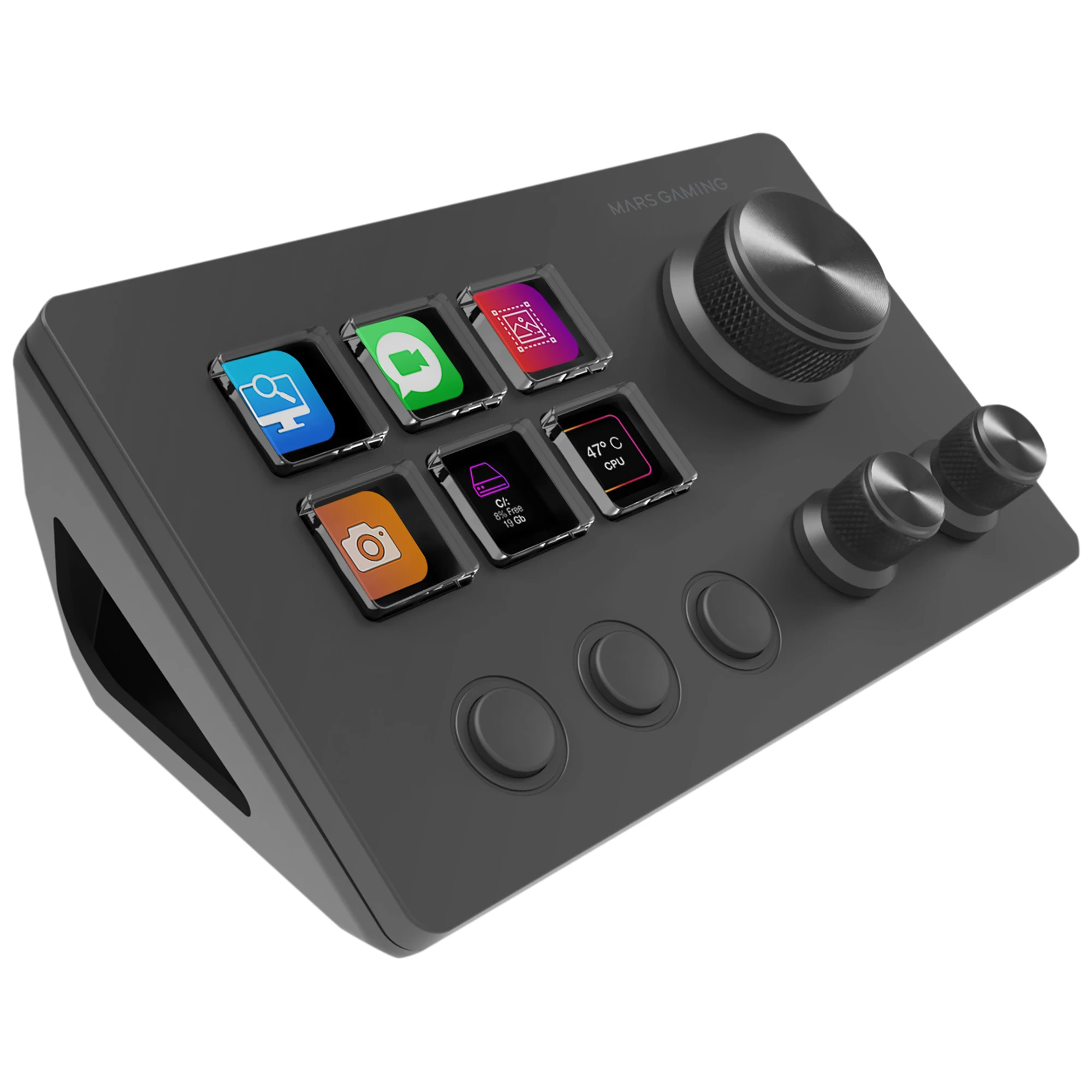 Mars Gaming MSD-TWO, Control Deck Compacto, 6 Teclas LCD Personalizables + 3 Botones, 3 Ruedas Multifuncionales, Control Deck Slim Ergonómico, Software de Control y Plug-ins, Windows y MacOS,