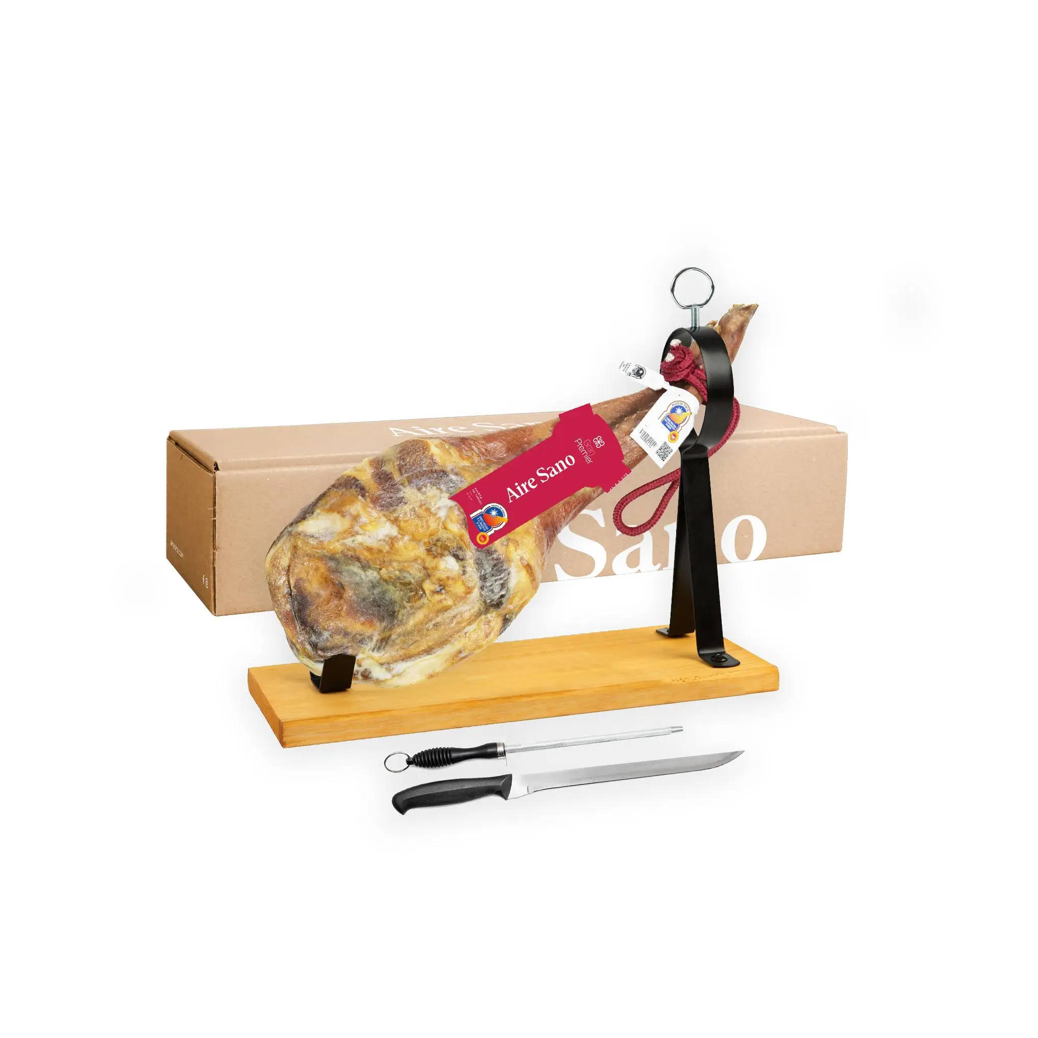 Aire Sano - Paleta DOP Teruel Gran Premier (4,5 - 5 Kg) + Jamonero + Cuchillo + Chaira + Estuche - Curación mínima 9 meses | P42130