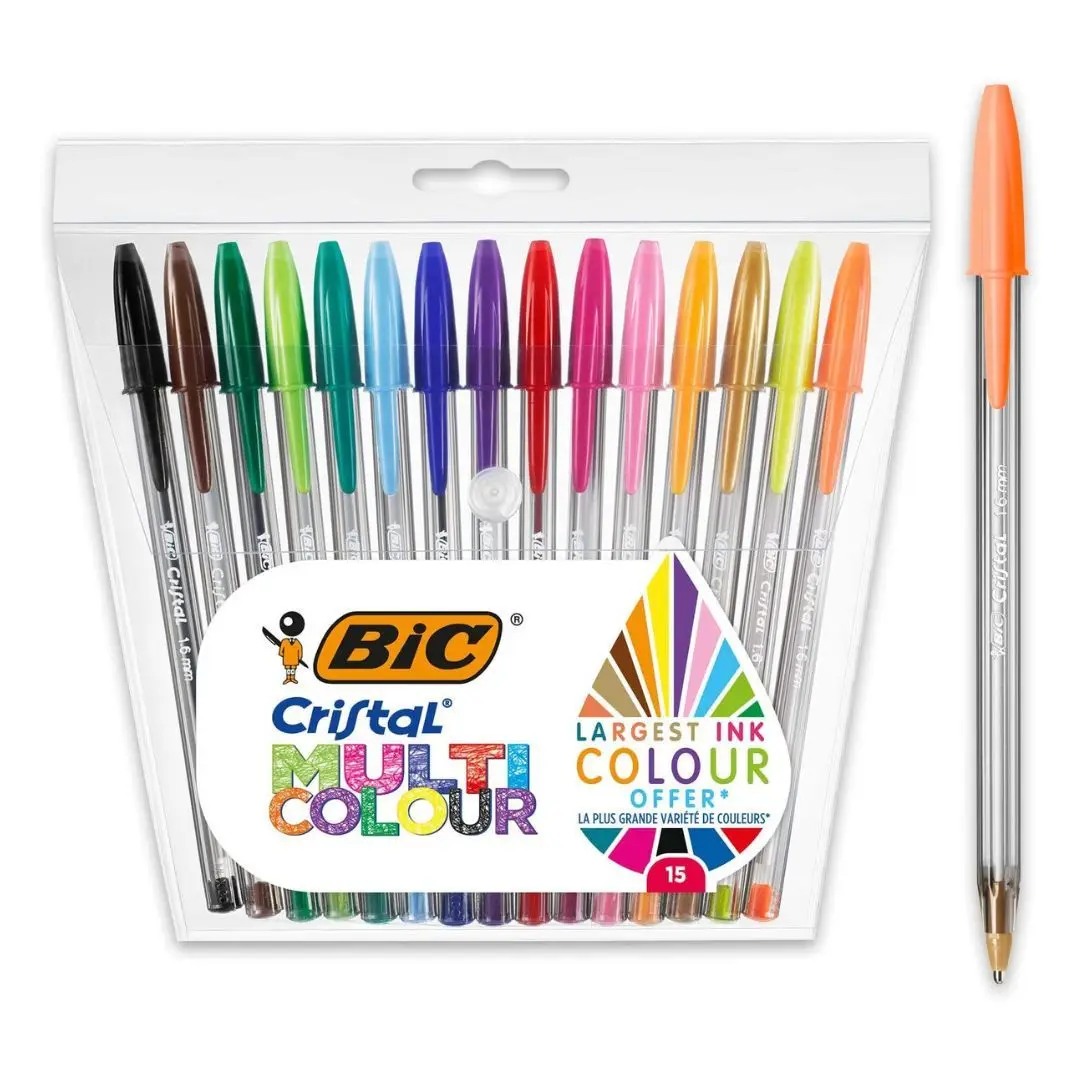 Bic crystal multicolour pens pack 15 colors