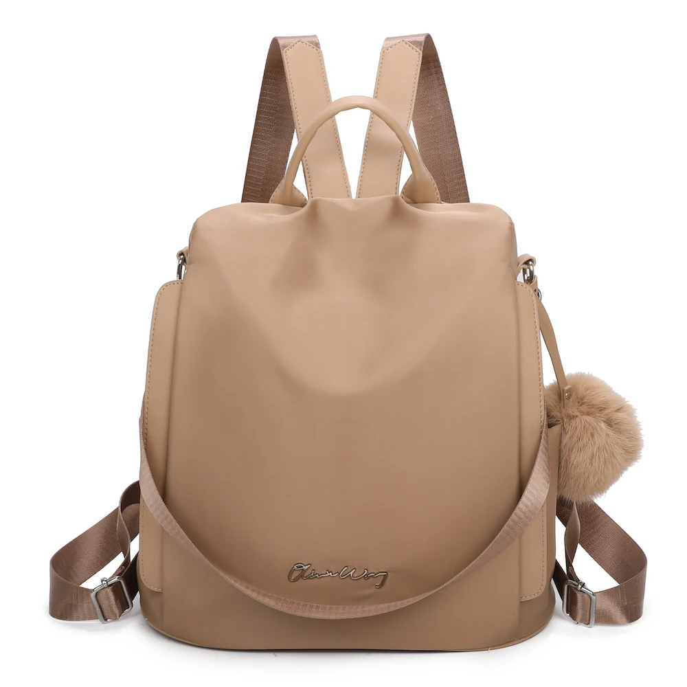 Mochila antirrobo Impermeable para mujer (14.80L)  Mochila Convertible en bolso con pompón y Asa desmontable de adorno  - Multicolor/Negro/Marron/Verde/Khaki/Rojo