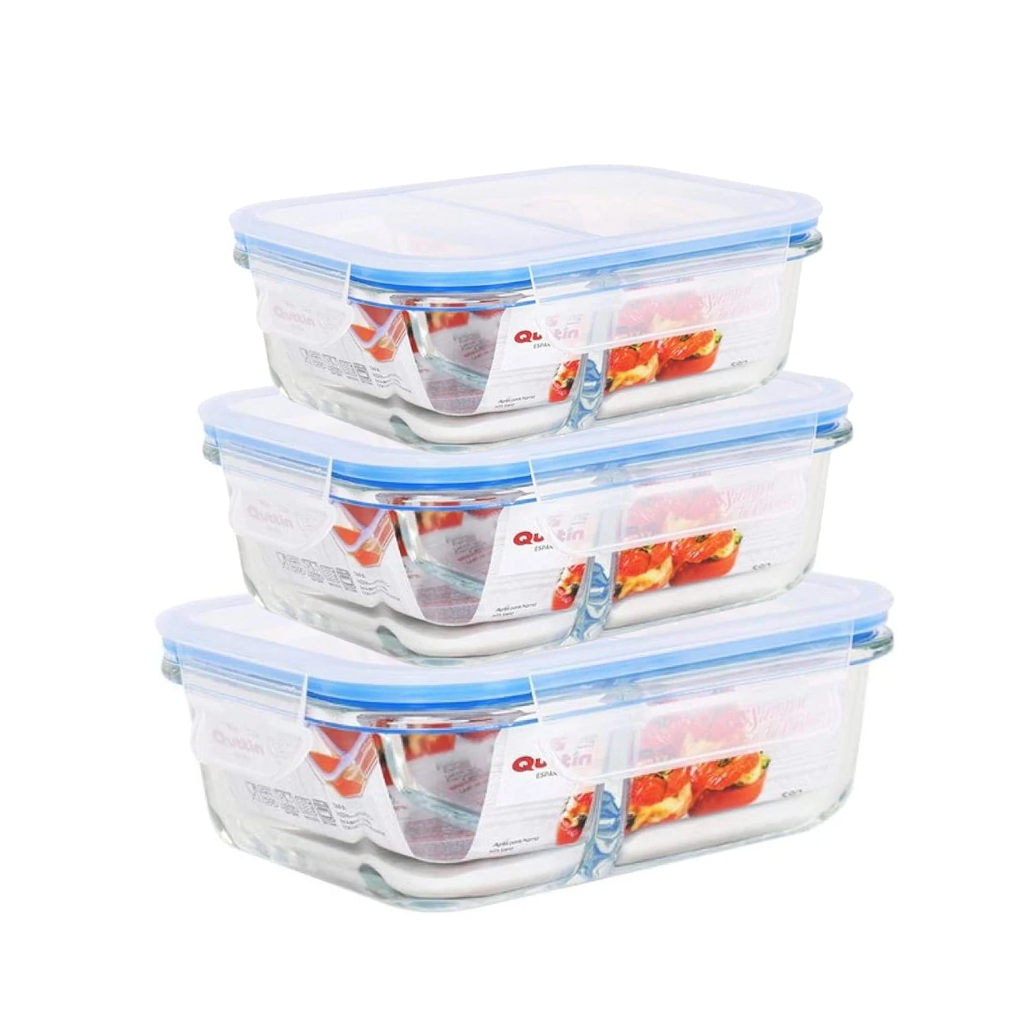 Fiambreras de Cristal Borosilicato Herméticas QUTTIN Set 3 | Redondas, Rectangulares y Cuadradas | Tuppers para Comida | POPPY&MARTI