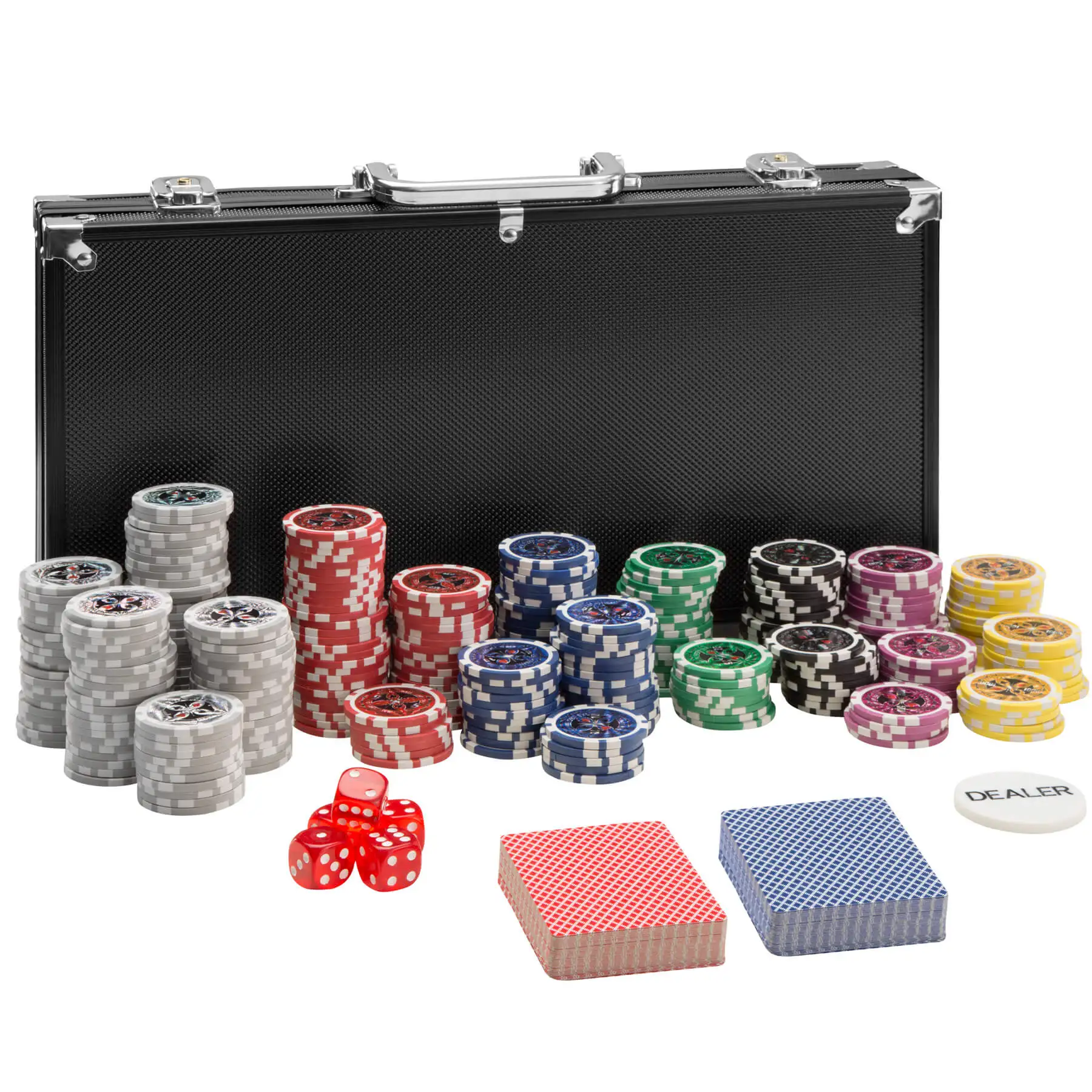 Tectake-poker set 1 aluminum briefcase (2 keys) 5 casino dice 54 card decks