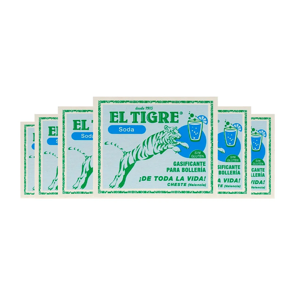 Soda gasificante para repostería sin gluten El Tigre 8 sobres caja 39 g pack de 6
