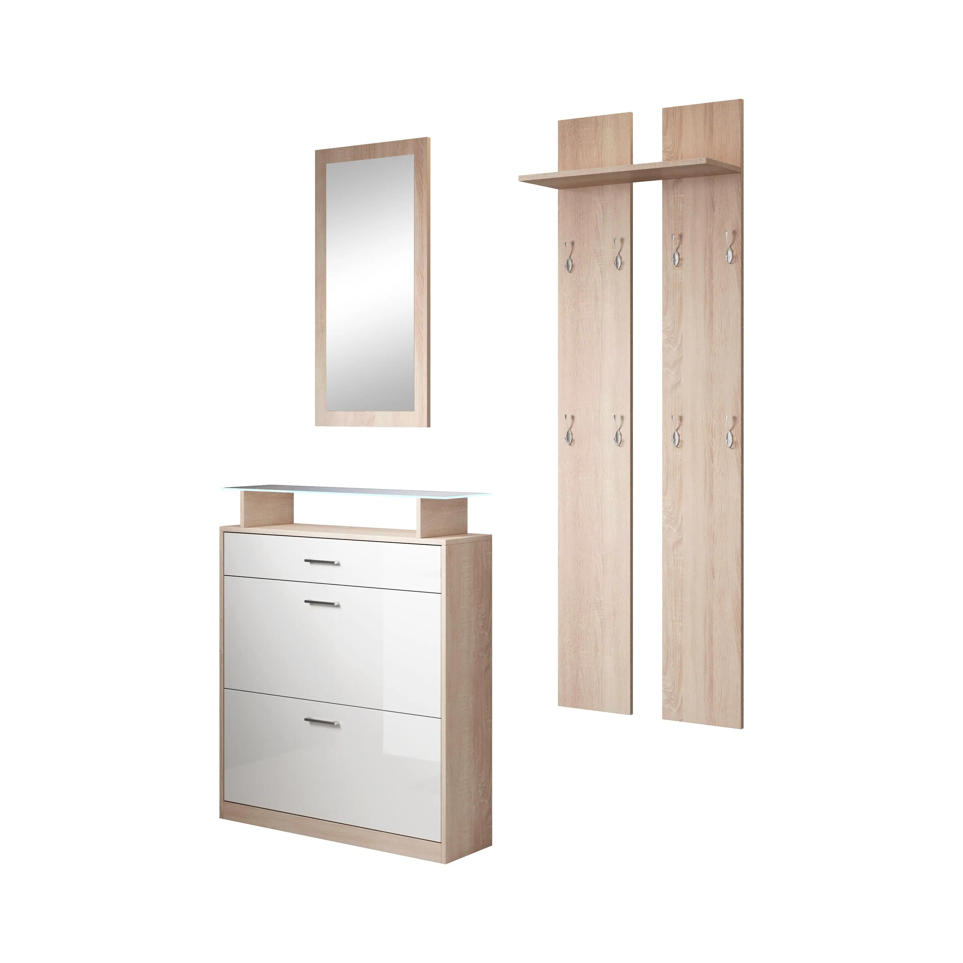 Muebles Bonitos - Conjunto de Recibidor Zapatero, Espejo y Perchero, LED, Más Colores, Modelo Paola