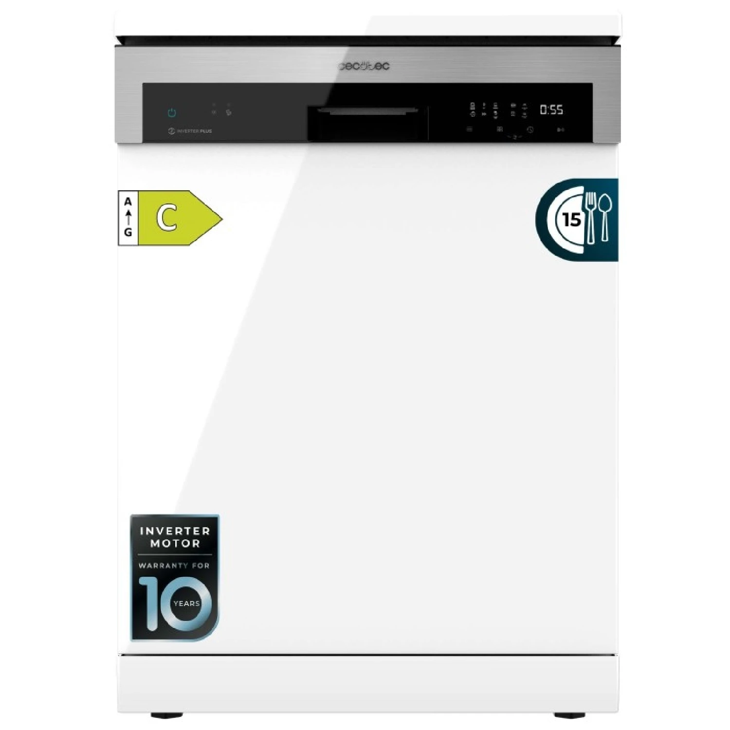 Cecotec Lavavajillas 60cm Independiente Bolero Aguazero 6500 C. 15 Cubiertos, 3ª Bandeja, 6 Programas con Dual Zone Wash, Dry+