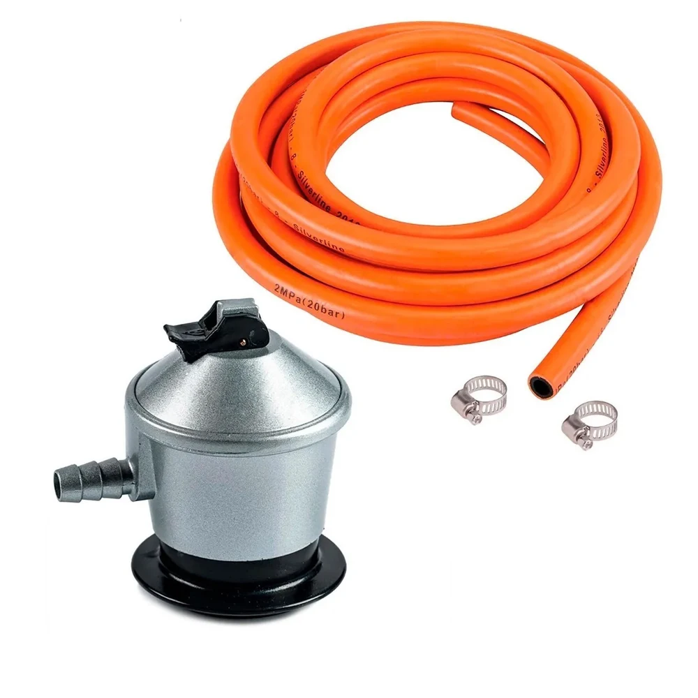 Kit Regolatore Gas Butano con Valvola di Sicurezza da 29 mbar, Testa Butano da 50 mbar, Tubo Butano da 1,5 m con 2 fascette, Set Completi o Parti Sfuse, Universale (SELEZIONA OPZIONI)
