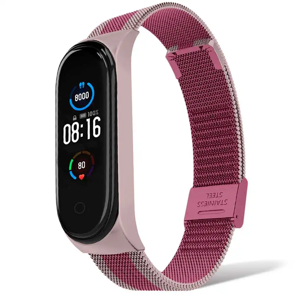 Ociodual Correa Metálica Compatible con Xiaomi Mi Smart Band 5 6 Doble Rosa Pulsera de Recambio Repuesto Acero Inox Brazalete