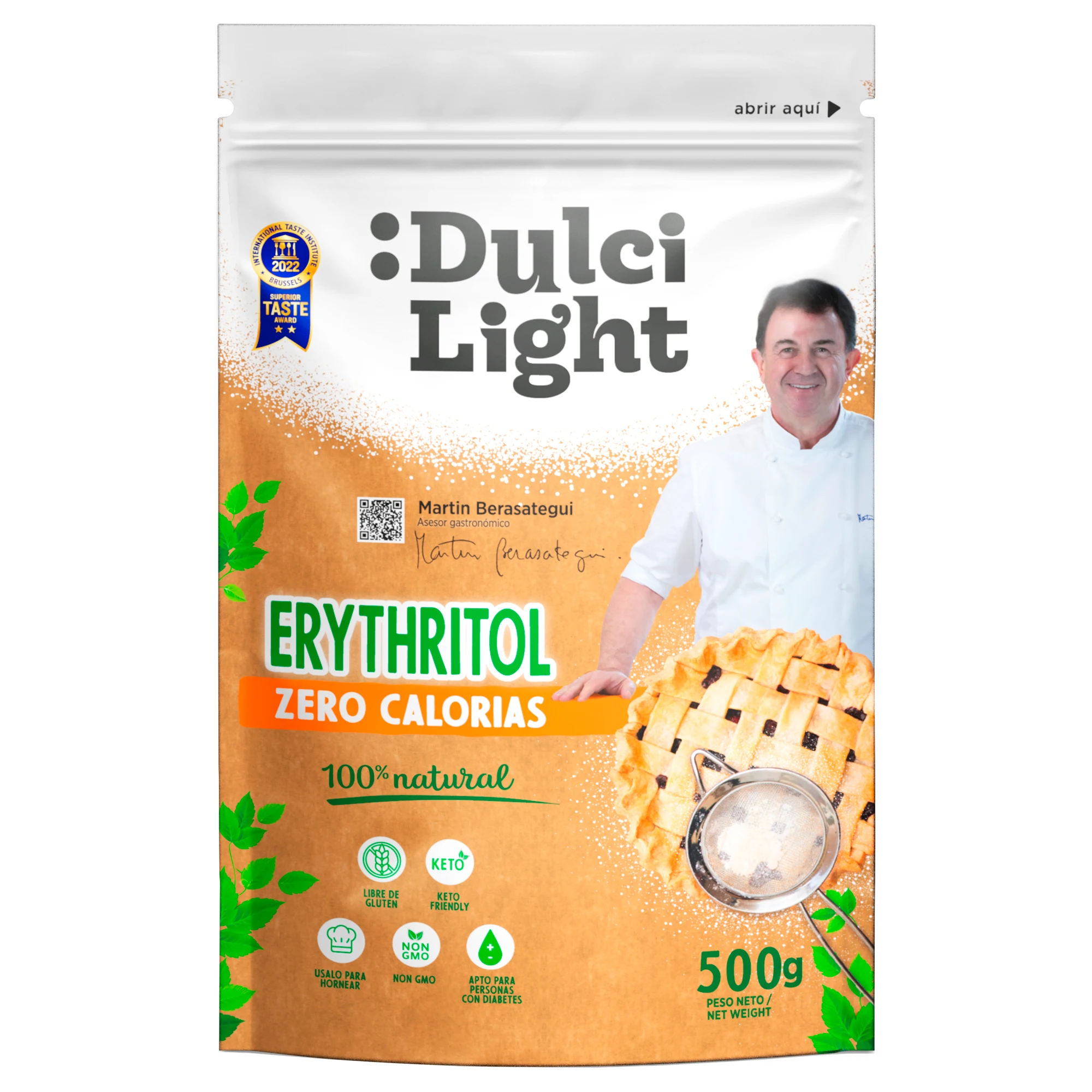 Dulcilight Edulcorante Eritritol 500g Zero Calorías  Sustituto del Azúcar Sabor Natural 70% Dulzor del Azúcar  No GMO Keto Certificado Vegano Libre de Gluten Cuida Tus Dientes Sin Regusto Amargo