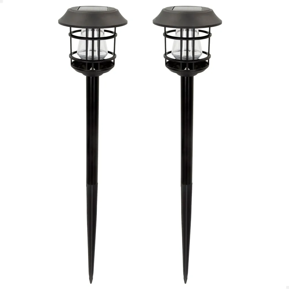 Pack 2 focos solares exterior luz LED cálida c/estaca para jardín Aktive, Pack de 2 balizas exteriores de luz solar led Aktive, Luz continua entre 6 y 8 horas, de 8 lumens, Impermeable