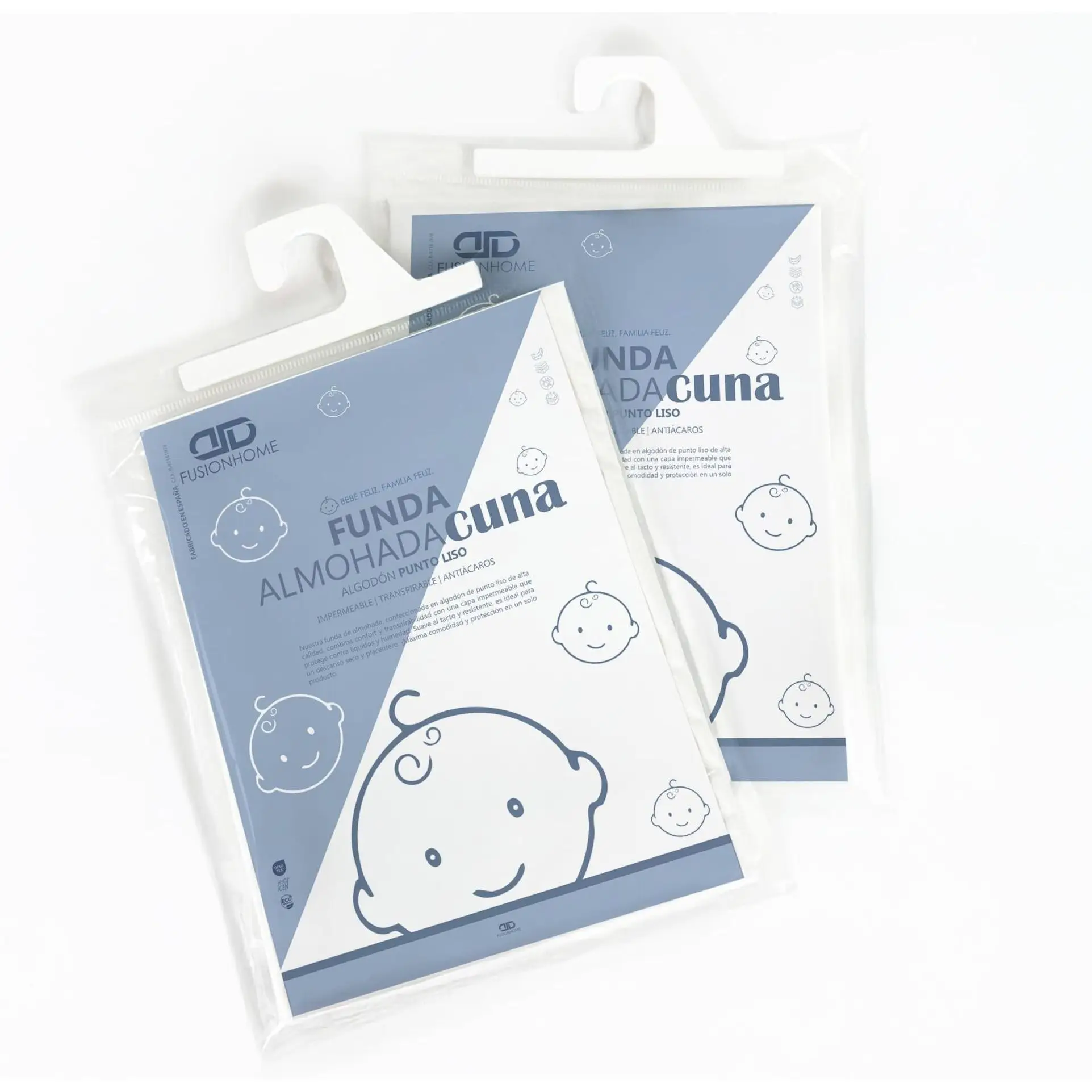 Funda de Almohada Cuna Bebé 100% Algodón 50x30cm Punto Liso - Capa Impermeable y Transpirable - FusionHome