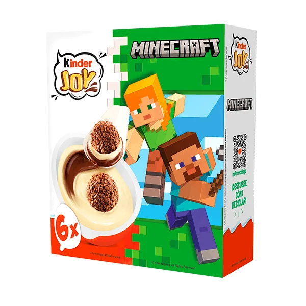 Kinder Joy Minecraft - 24 huevos de verano con crema de leche y cacao y 2 bolitas de chocolate en cajitas - Contiene un juguete en el interior