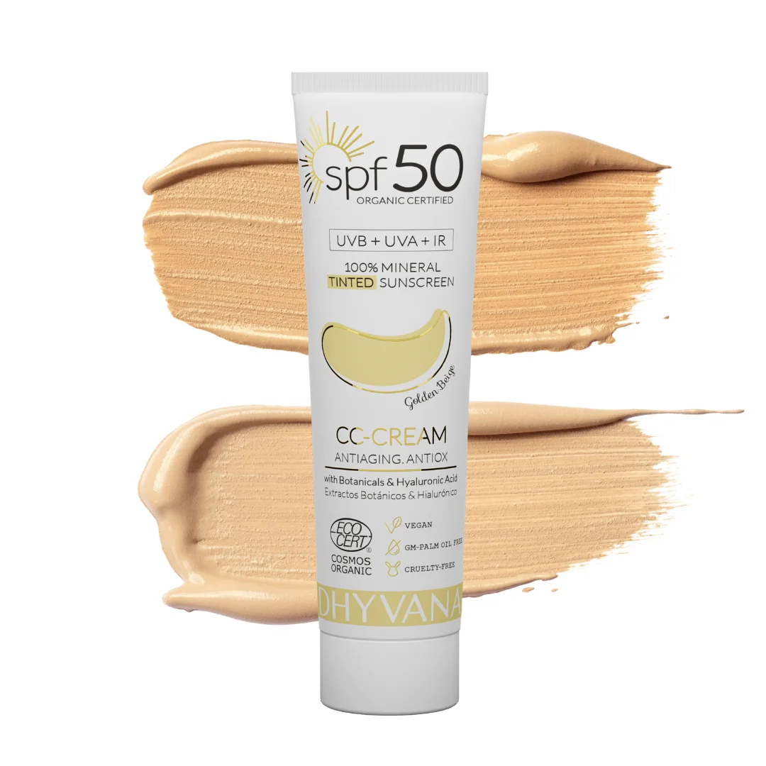 Protector Solar Facial 100% Natural Mineral SPF 50 | CC-cream con color | DHYVANA