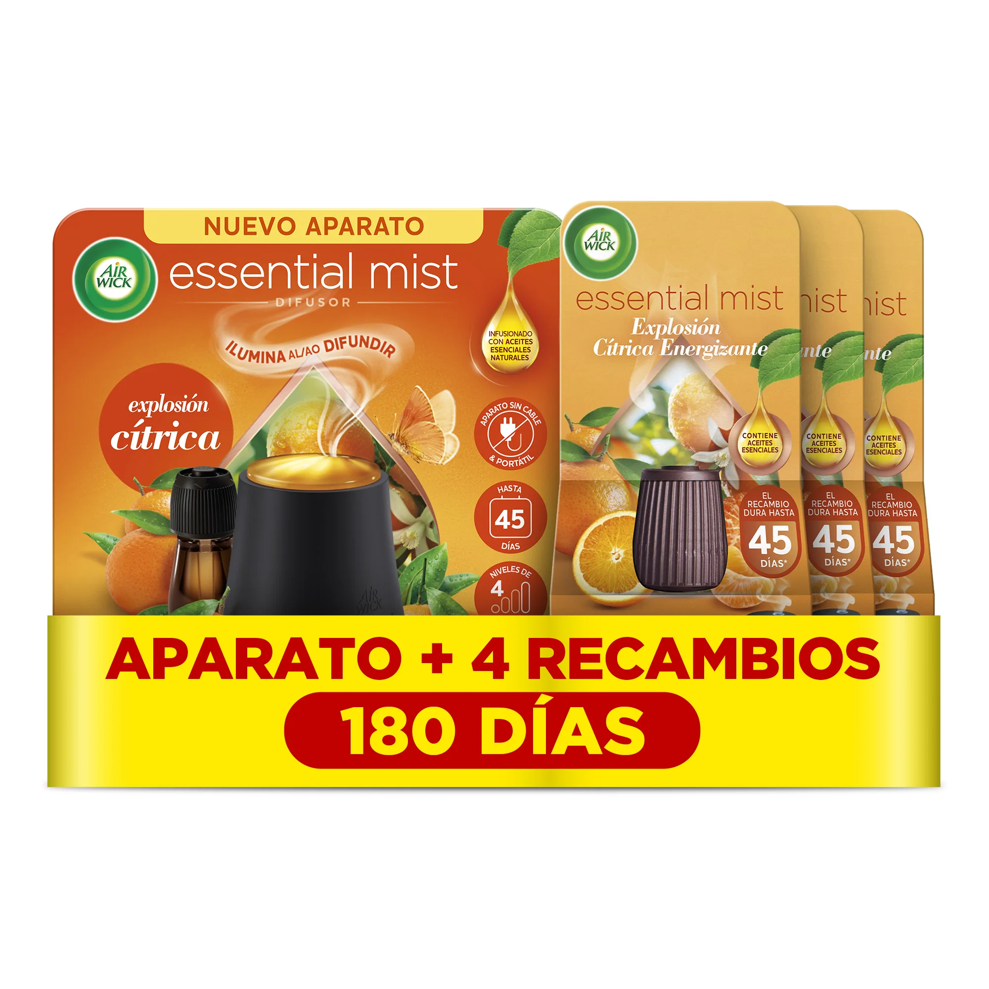 Air Wick Ambientador Essential Mist Difusor Aroma Cítrico 1 Aparato + 4 Recambios