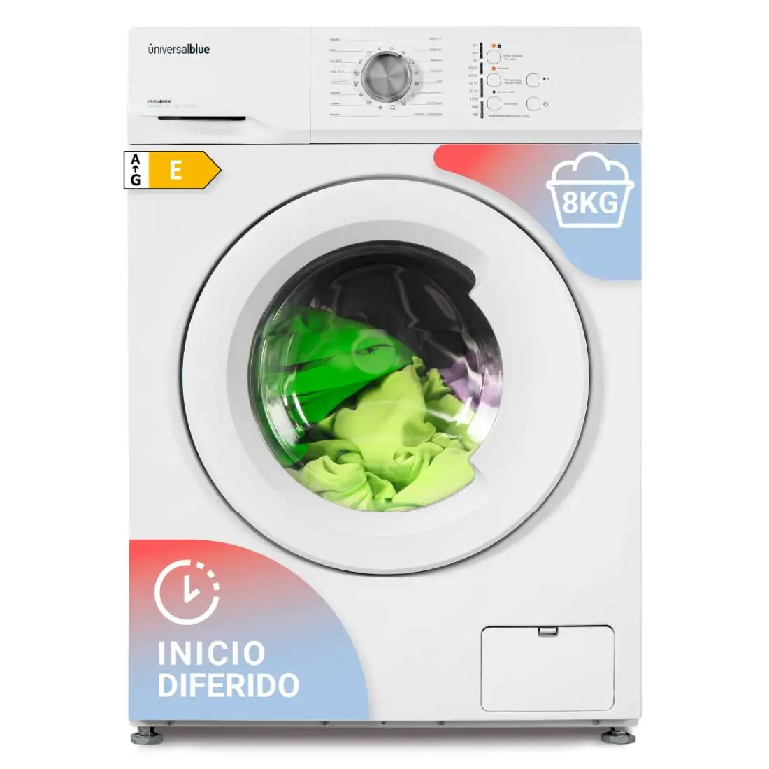 UNIVERSALBLUE Lavadora 8 Kg Carga Frontal Blanca 16 Programas de Lavado