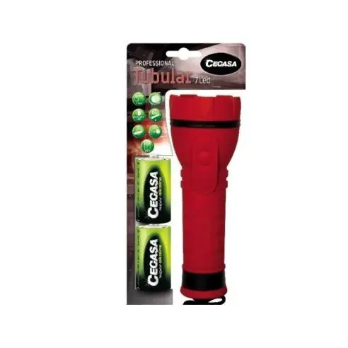 Cegasa Profesional Linterna de 7 LED - Cuerpo de Goma Antideslizante - Resistente a Golpes y Humedad - Funciona con 2 Pilas LR20 (Incluidas)