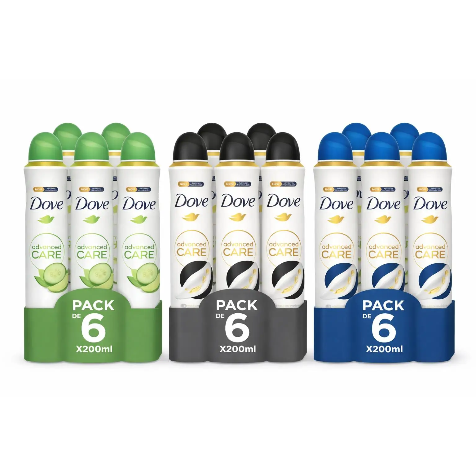 Dove Advanced Care Desodorante Original Protección 72 horas Spray 200ml, pack de 6 unidades