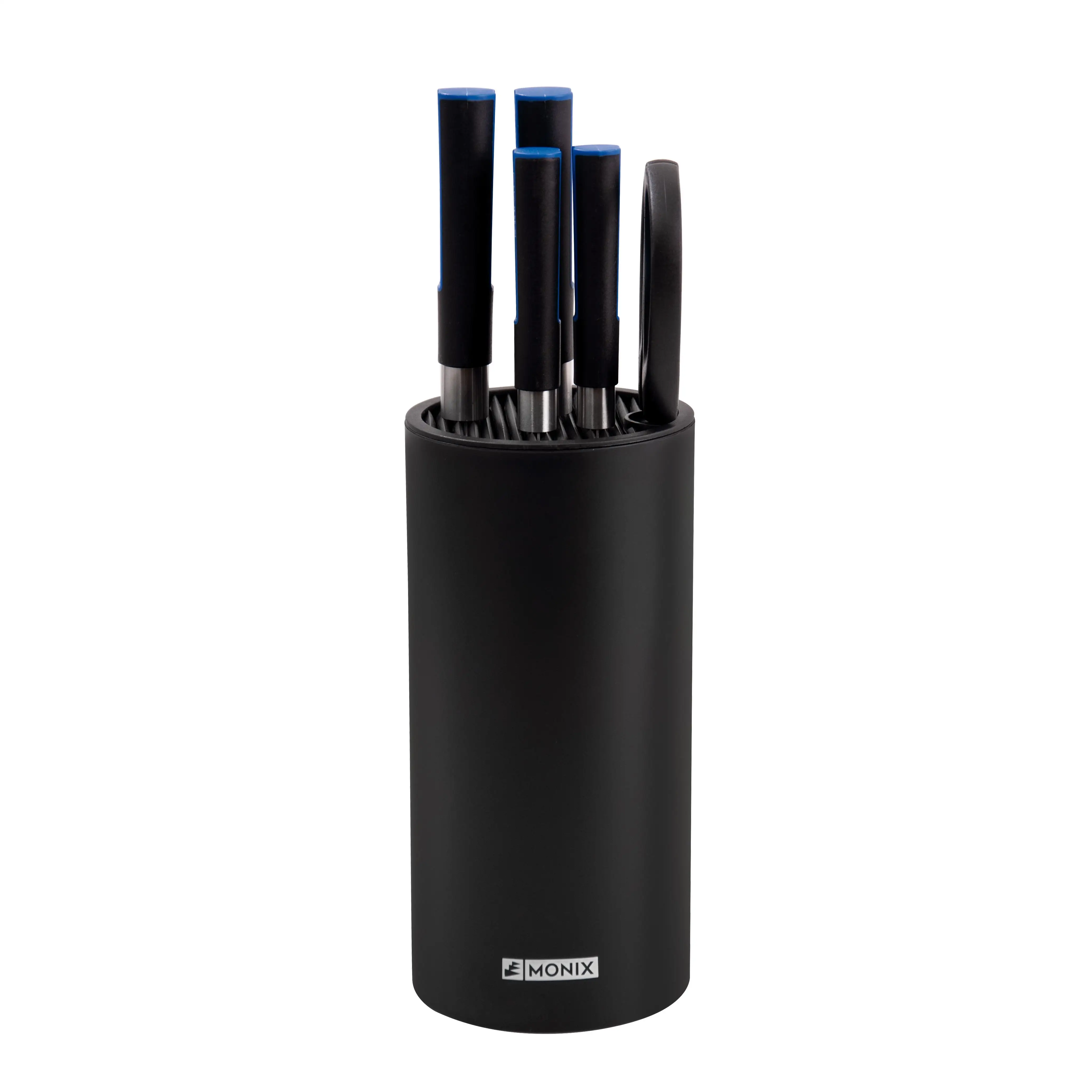 Monix - Set de Cuchillos Solid+ 6 Piezas con Tacoma Organizadora – Acero Inoxidable, Santoku Japonés, Tijeras y Soporte Universal