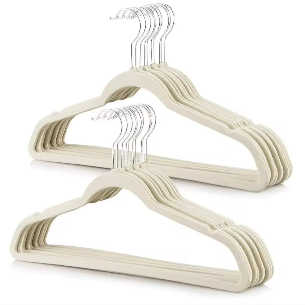 Juego de 10 Perchas de Terciopelo Antideslizantes ,con Ranuras para Hombros ,Colgador para ropa ,Perchas finas para armario- Ahorro de Espacio - Blanco Roto
