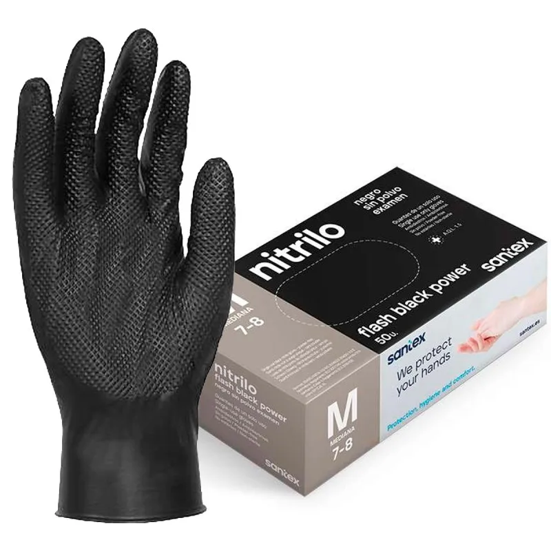 EXTRA resistant nitrile gloves 6 GR thick black size SANTEX IDEAL kitchen, aesthetic, mechanical, HORECA