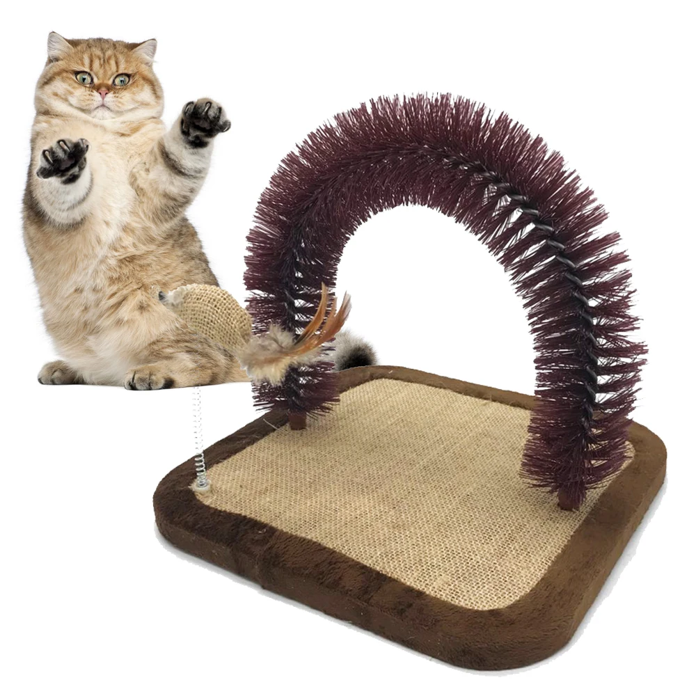 Rascador Juguete para Gatos Gatitos Mascotas Rascador de Refigio Forma Arco con Juguete Ratón 28 x 26 x 26 cm BPS-3335