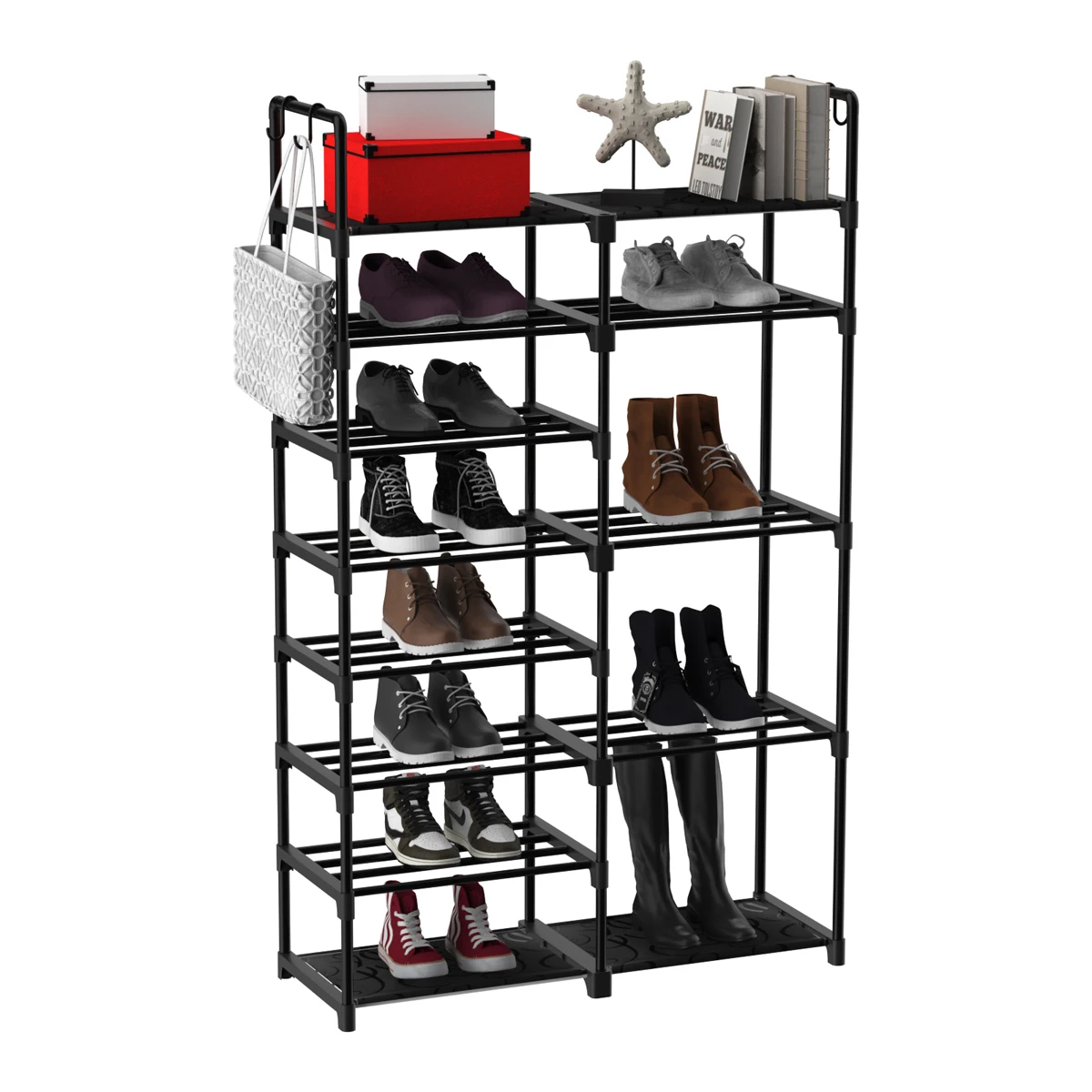 T-lovendo Zapatero de 9 Niveles Almacenamiento de Zapatos Organizador Hasta 30-35 Pares Estante Torre Tubos de Metal con Conectores de Plástico