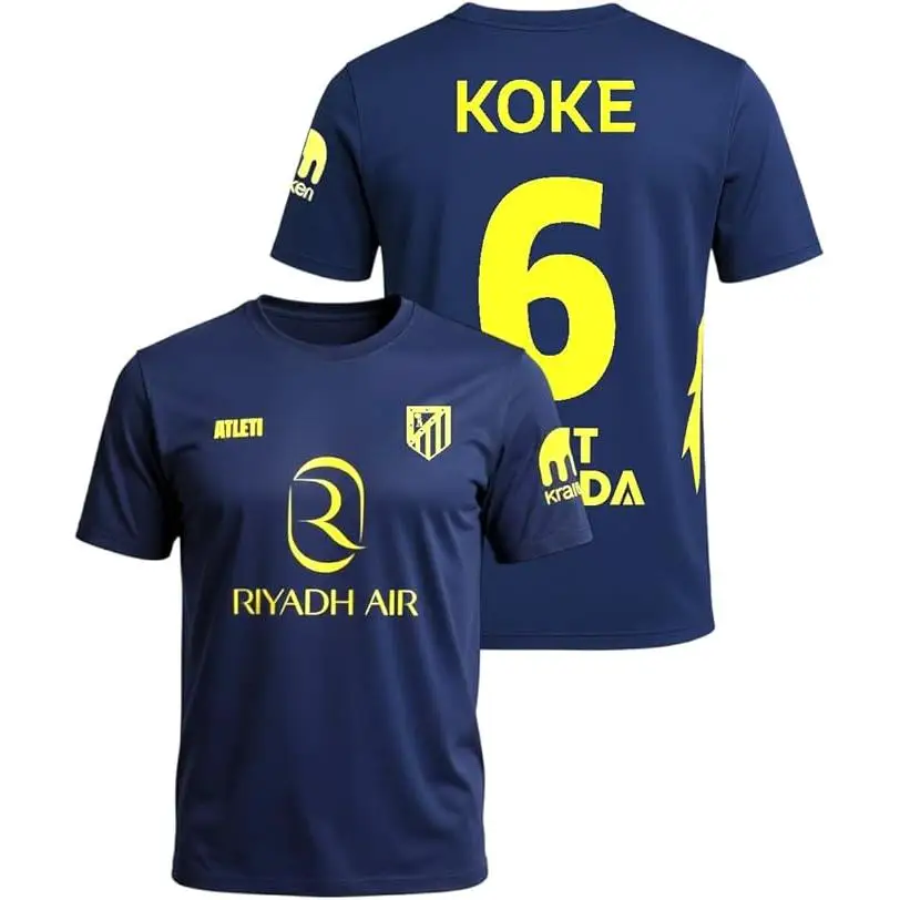 Atletico de Madrid - Camiseta Segunda Equipación 2025‑2026 | Réplica Oficial Koke 6 | Azul Marino y Amarillo | Corte Clásico | Tejido Transpirable