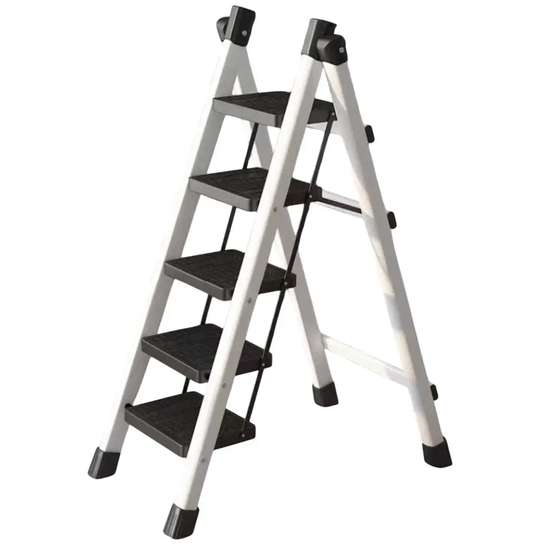 Escalera Plegable, de Tijera, de 3 5 Peldaños, Taburete, Antideslizante, Bloqueo de Seguridad, Fácil de Guardar, Carga hasta 150 kg, Ideal para Cocina, Pasillo, Garaje, Color Blanco