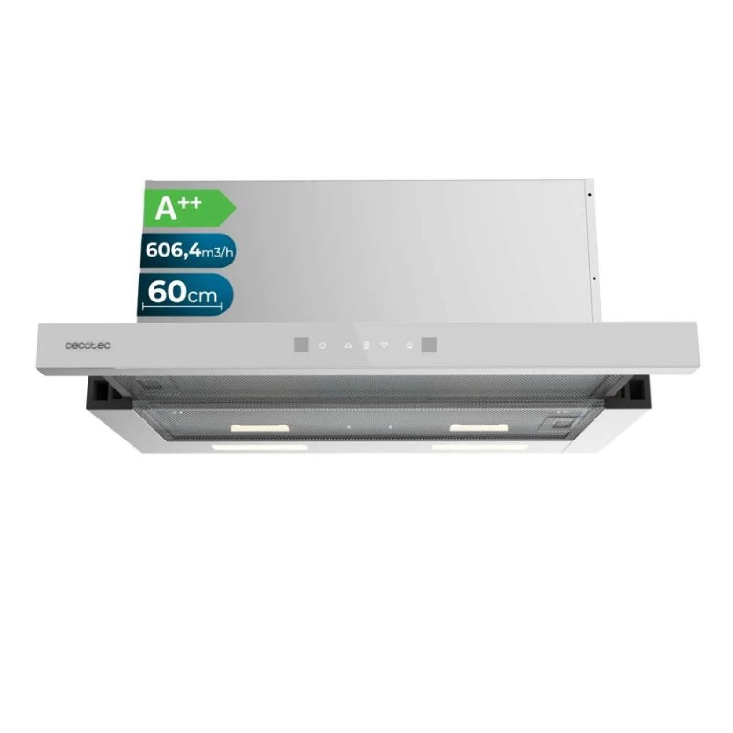 Cecotec Campana Extractora Telescópica Bolero Flux TLT 605501 Glass White A++, 60cm, 606,4m³/h de succión