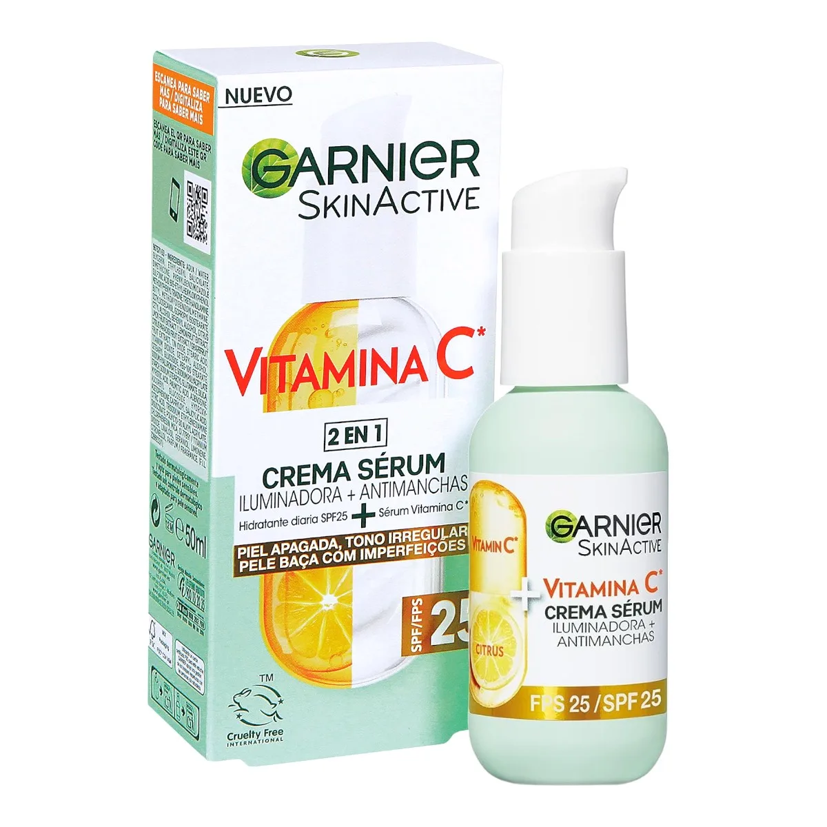 2-in-1 Anti-Blotting Facial GARNIER Verum with 20% Vitamin C and SPF2, Non-Fatty Clinically Proven 50 ml