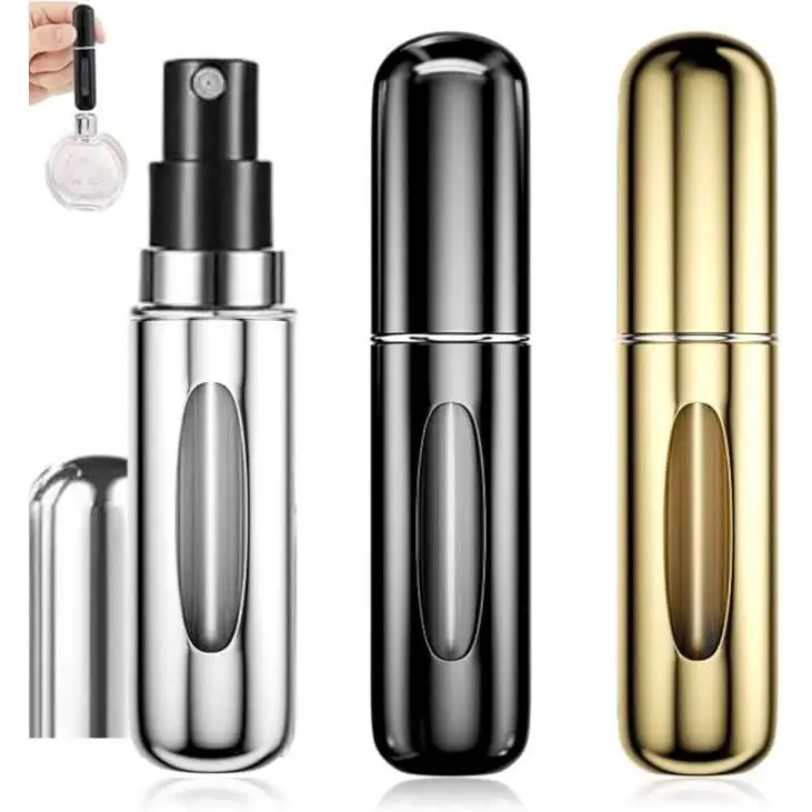 Paquete de 3 botellas de perfume recargable de 5 ml, minibotellas portátiles con pulverizador, recargable y antigoteo. Viajes, Fiésas y citas.