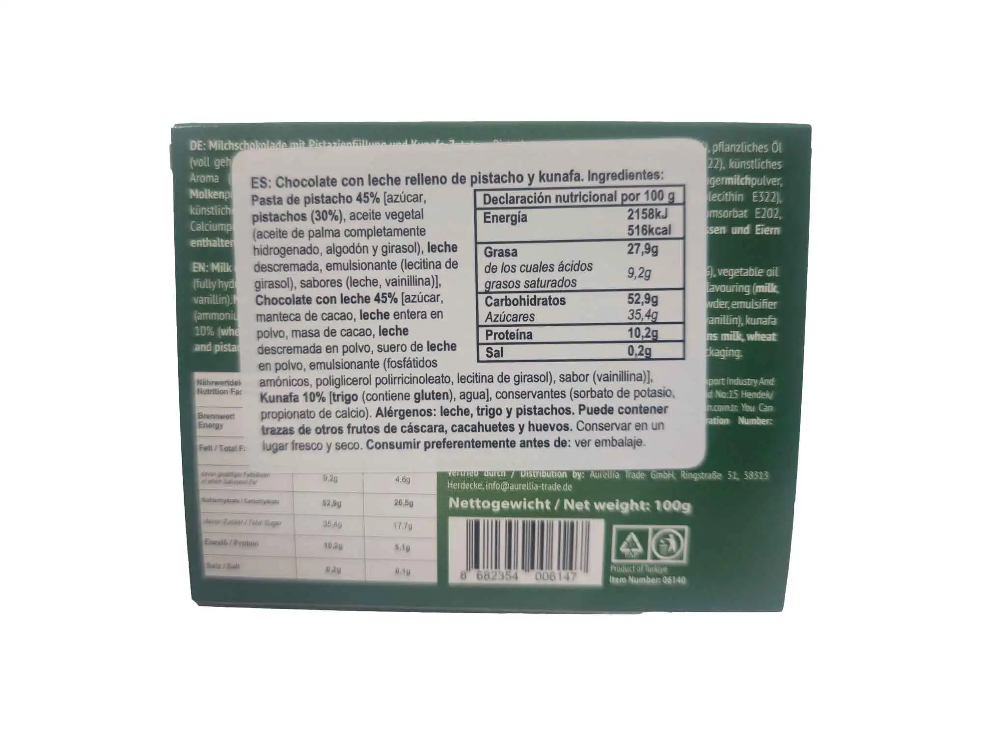 Alyan dubai tablea pistachio chocolate 100 grams